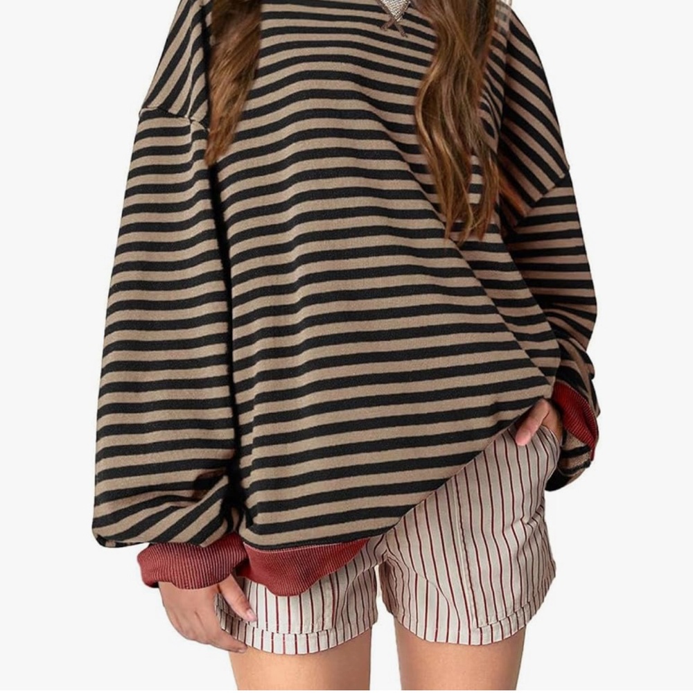 Striped Pullover Tops Casual Oversized Long Sleeve XL FASHION CLOTHING